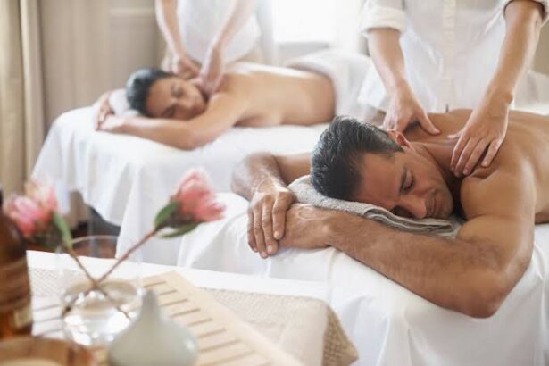 Couple relaxing together during a couples massage at Sanctuary Day Spa