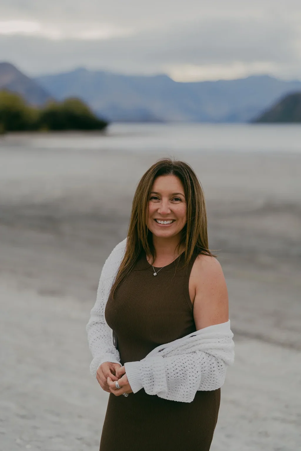 Vanessa Braghini Hoggard, owner of Sanctuary Day Spa and Medi Lounge, standing by Lake Wanaka